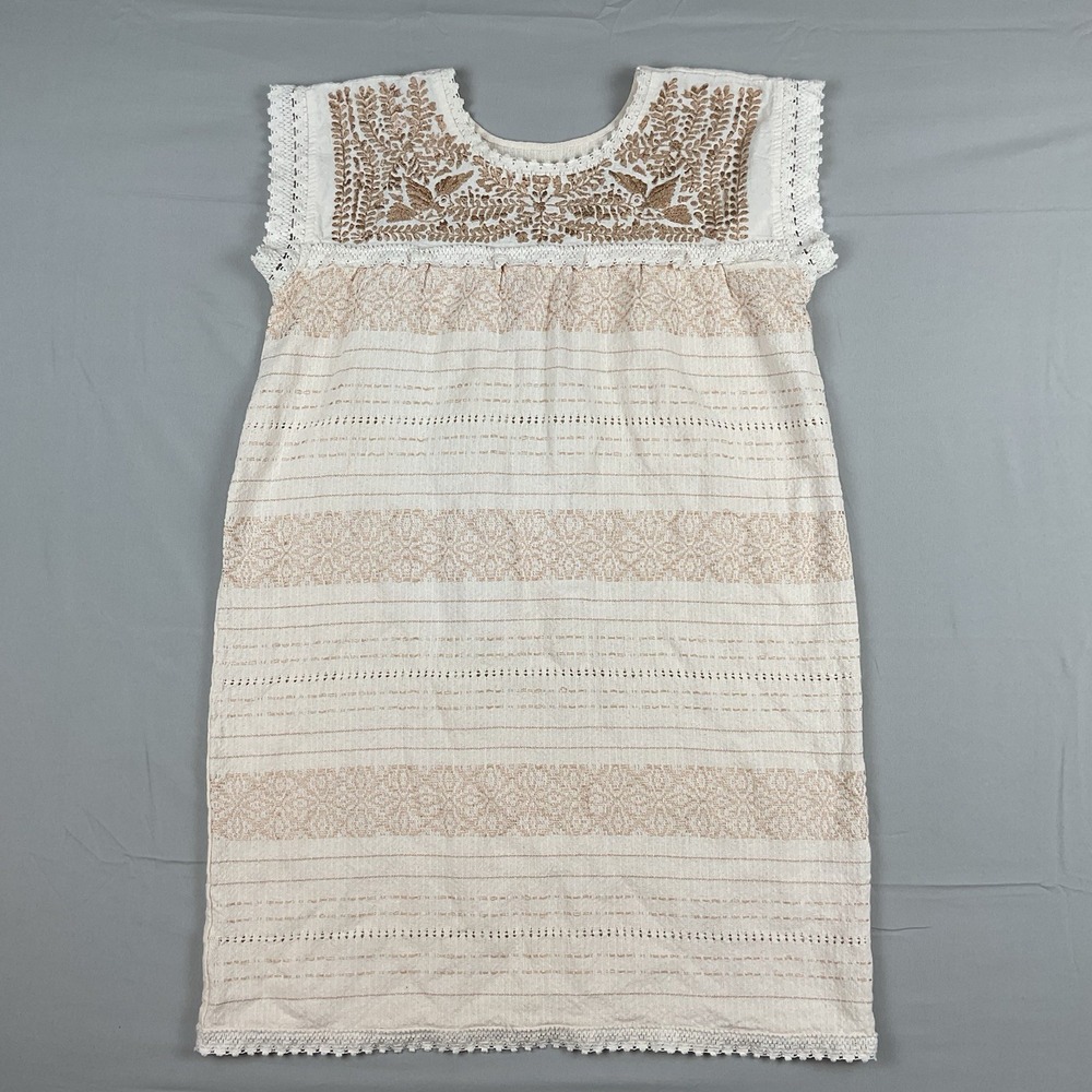 Oaxaca ‎ Cottagecore Embroidered Midi Dress Prairie Peasant Natural Rustic Lace